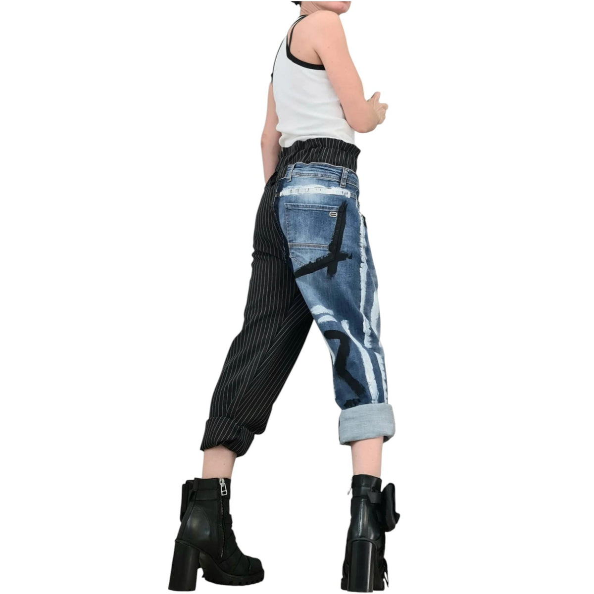 Painted Denim Bottoms, Deconstructed Avant Garde Pants, Street Style Artwear