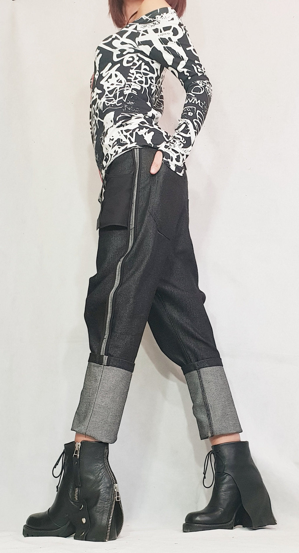 Denim Wide Leg Pants, Extravagant Style, External Pockets