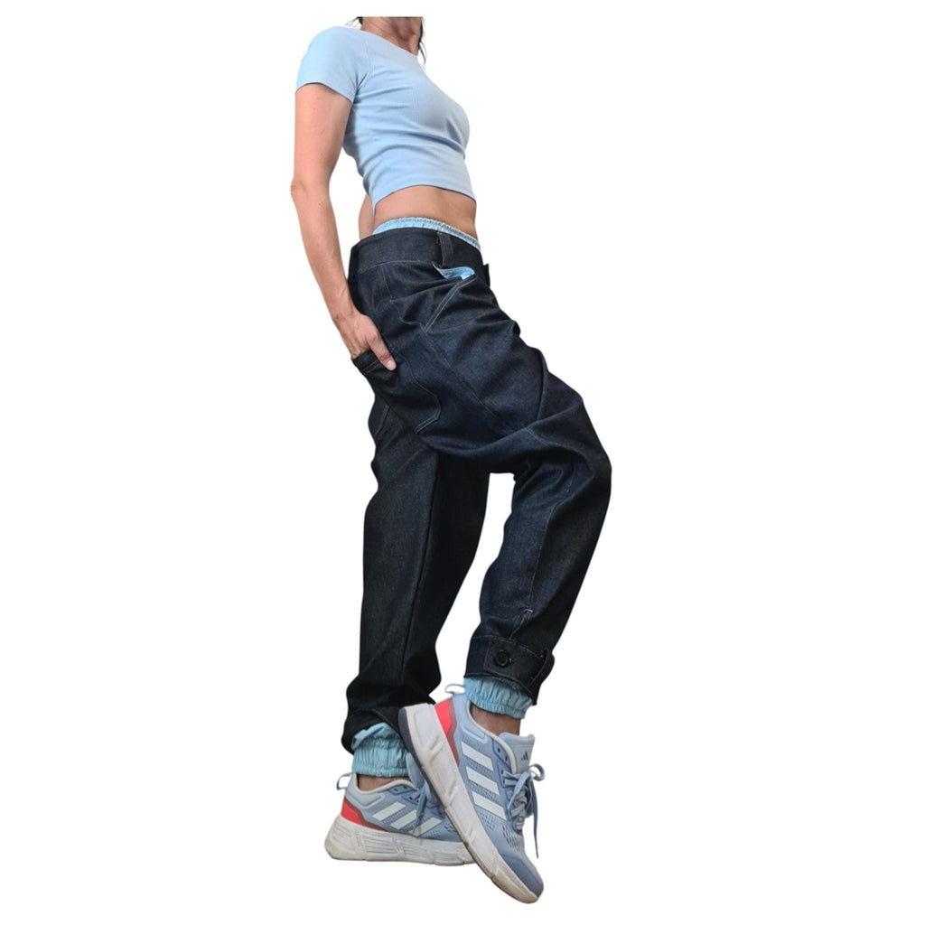Extravagant Denim Harem Pants, Avant Garde Women's Trousers