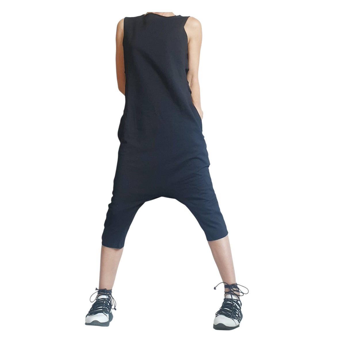 Black Harem Jumpsuit Loose Drop Crotch Women Outfit Asymmetric Oversize Gothic Grunge Clothing