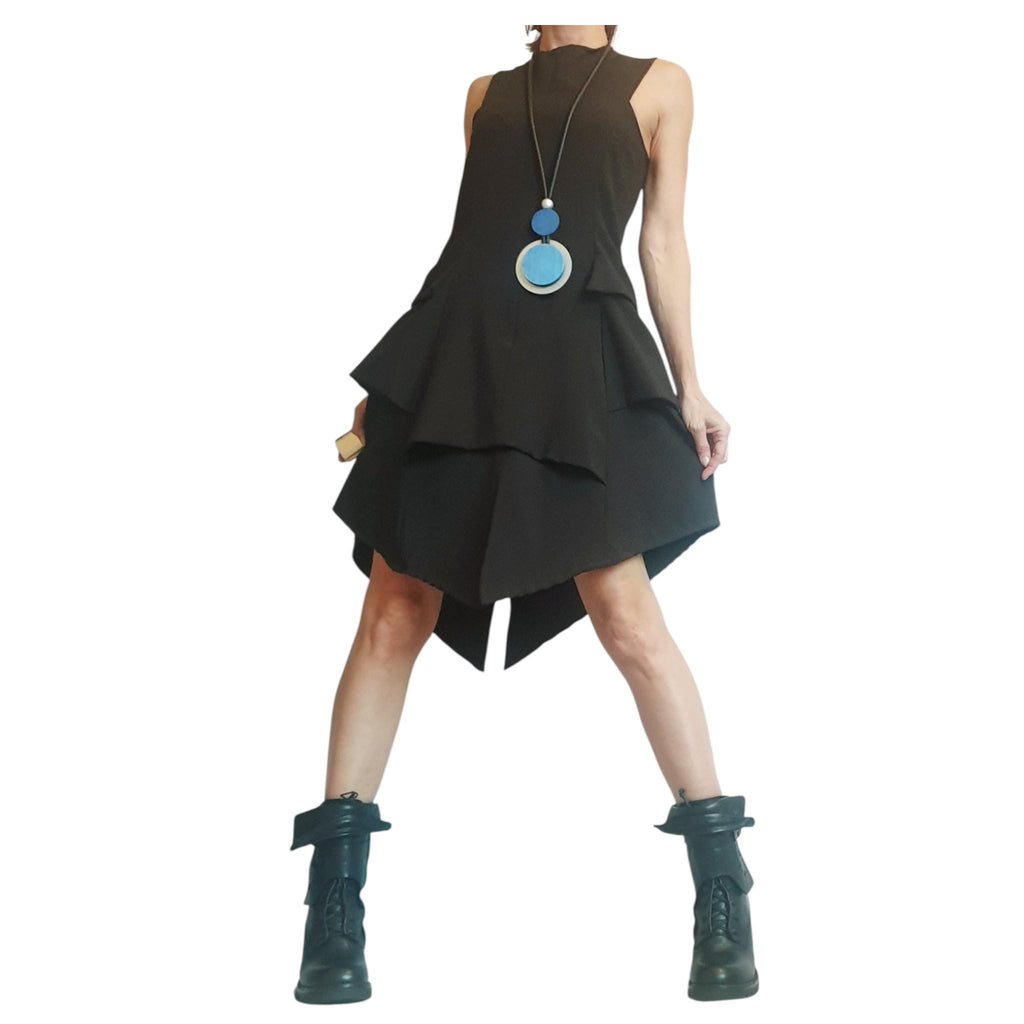 Gothic Black Dress Women, Asymmetric Sleeveless Cocktail Party Dress, Womens Clothing