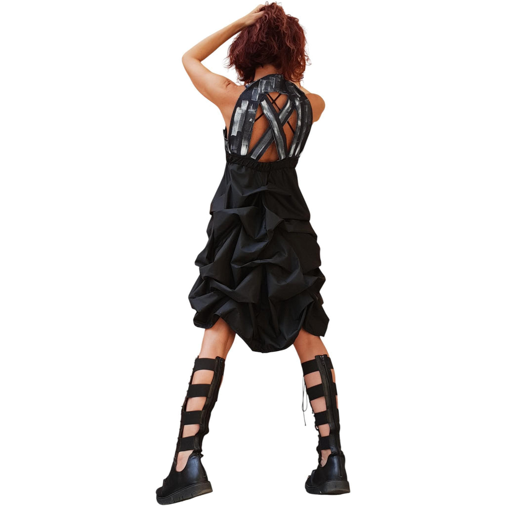Open Back Maxi Dress, Denim Top White Bottom Dress, Avant Garde Plus Size Clothing