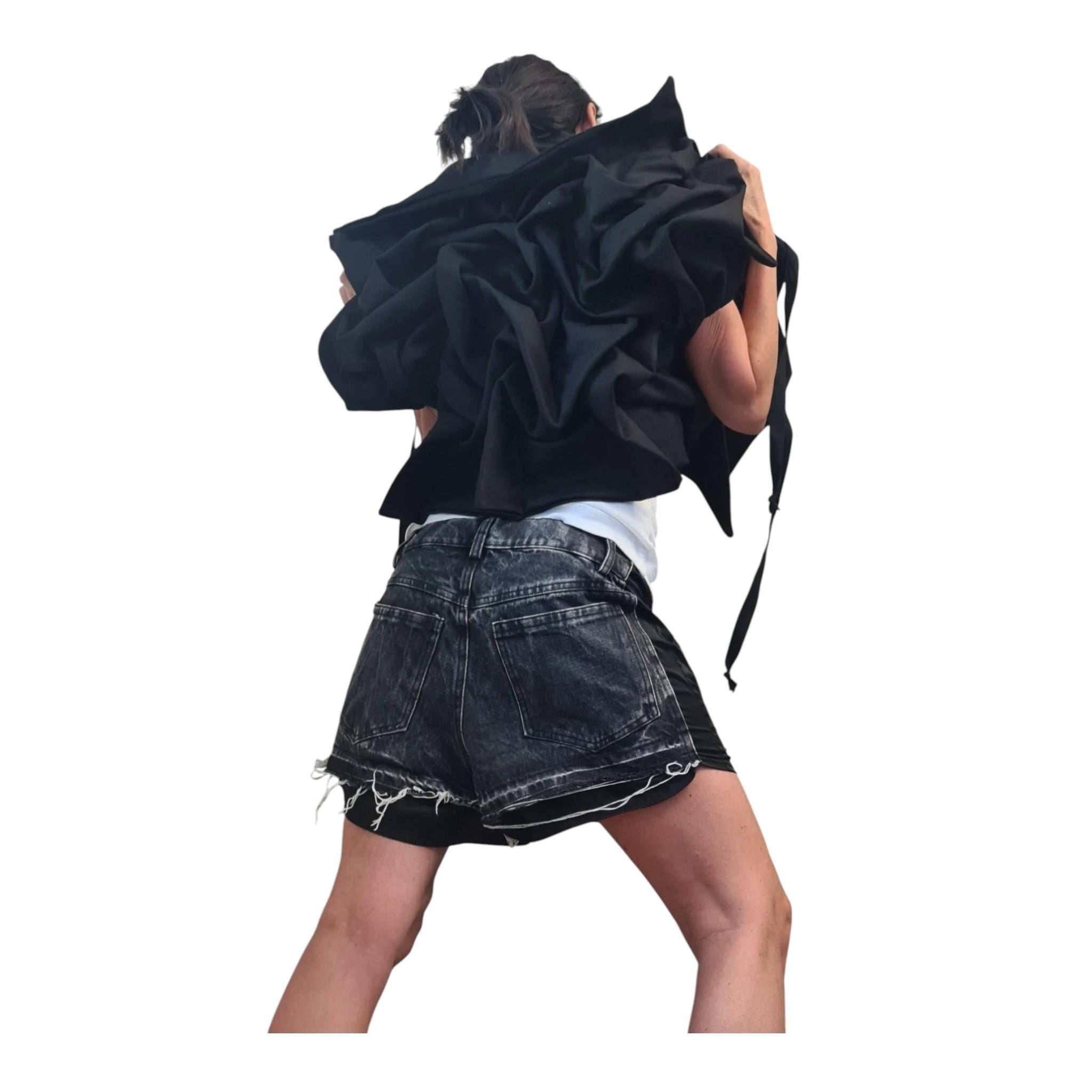 Black Denim Extravagant Jacket, Women Short Jacket, Asymmetric Jacket