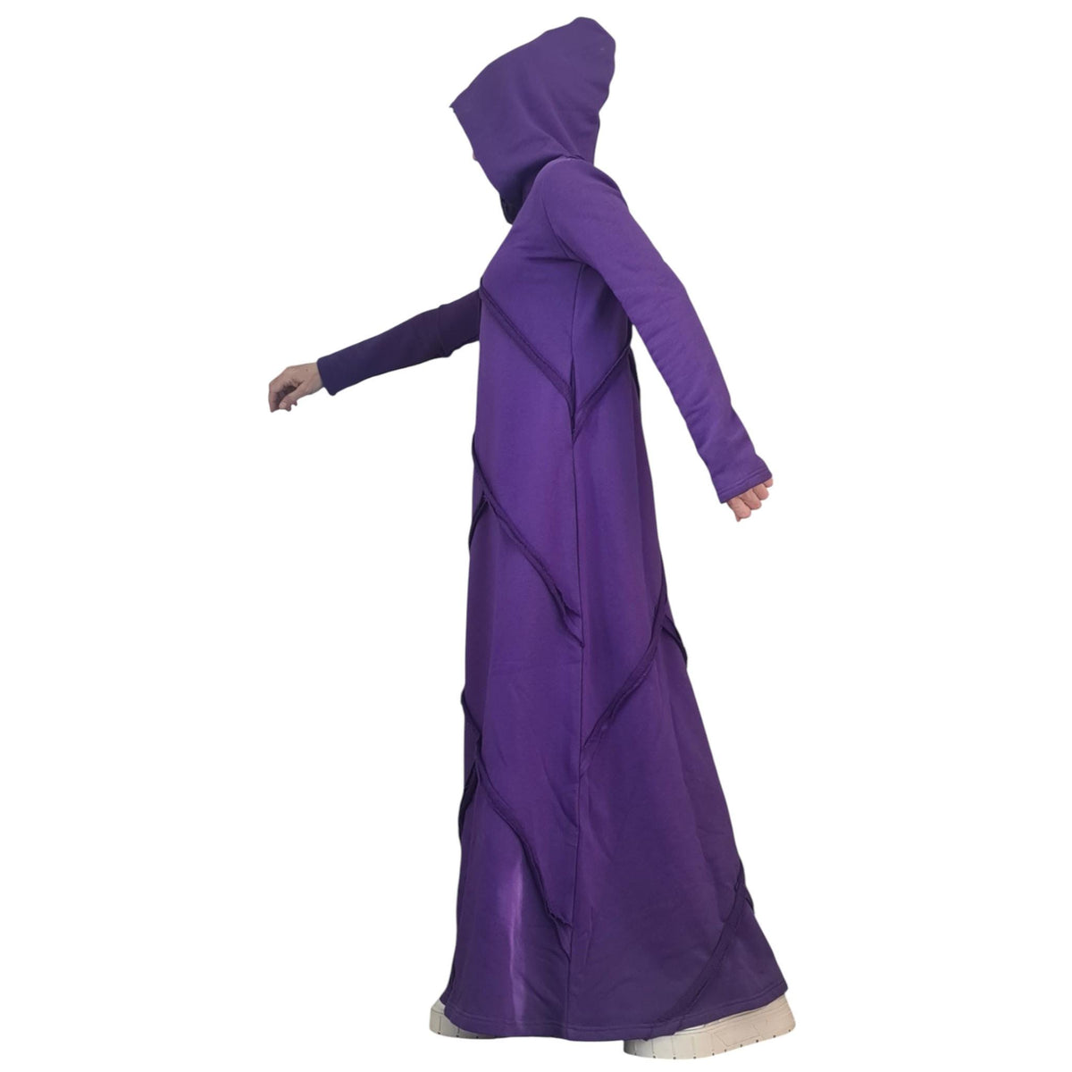 Dark Purple Hooded Maxi Dress Long Sleeve Avant Garde Handmade Womens Clothing