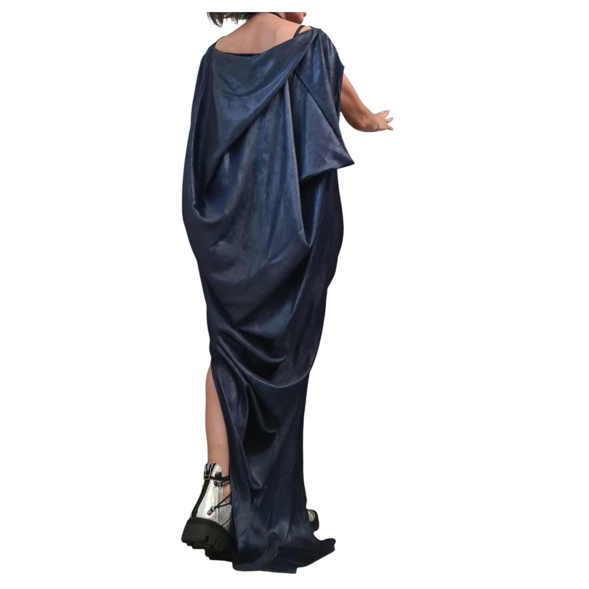 Denim Extravagant Long Dress, Shiny denim Avant Garde Dress, One Shoulder Dress, Drape Dress, Loose Dress, without sleeve