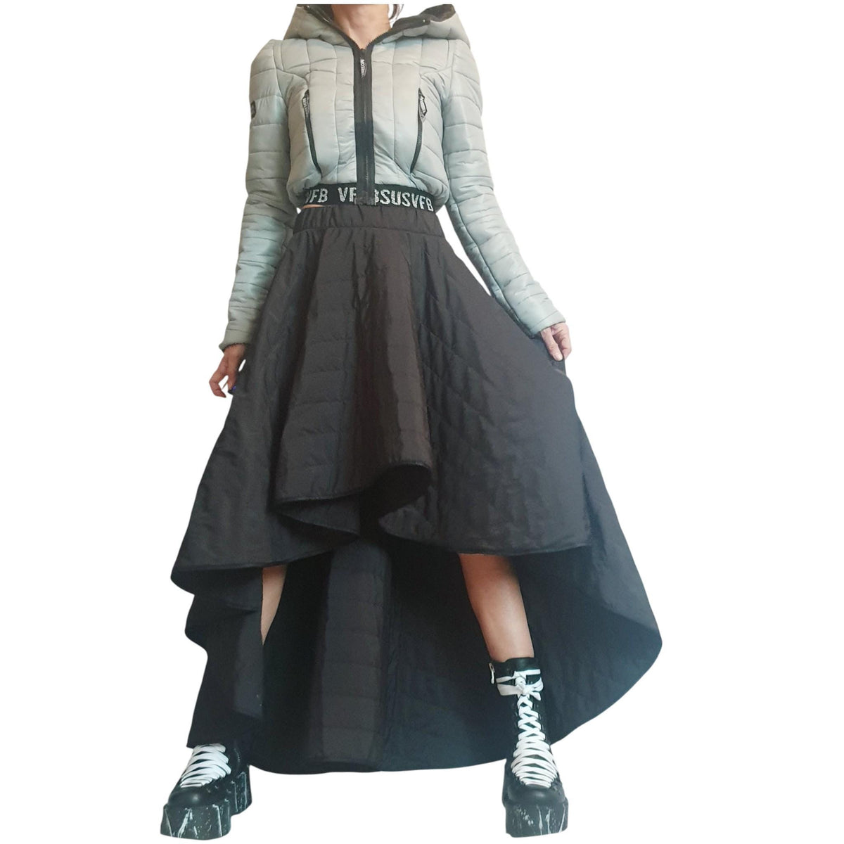 Extravagant Asymmetric Wadding Skirt, Gothic Cocktail Circle Skirt