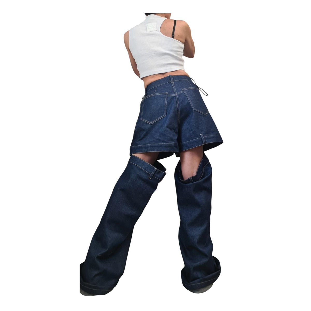 Avant Garde Deconstructed Denim Pants, Women's Drop Crotch Jeans