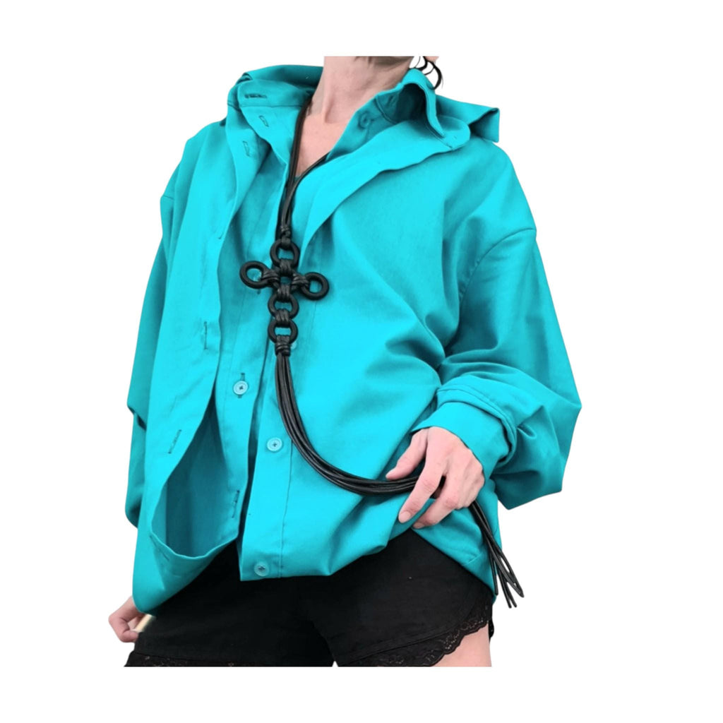 Turquoise Linen Deconstructed Tunic for Women, Transformable Layered Top, Asymmetric Oversize Shirt