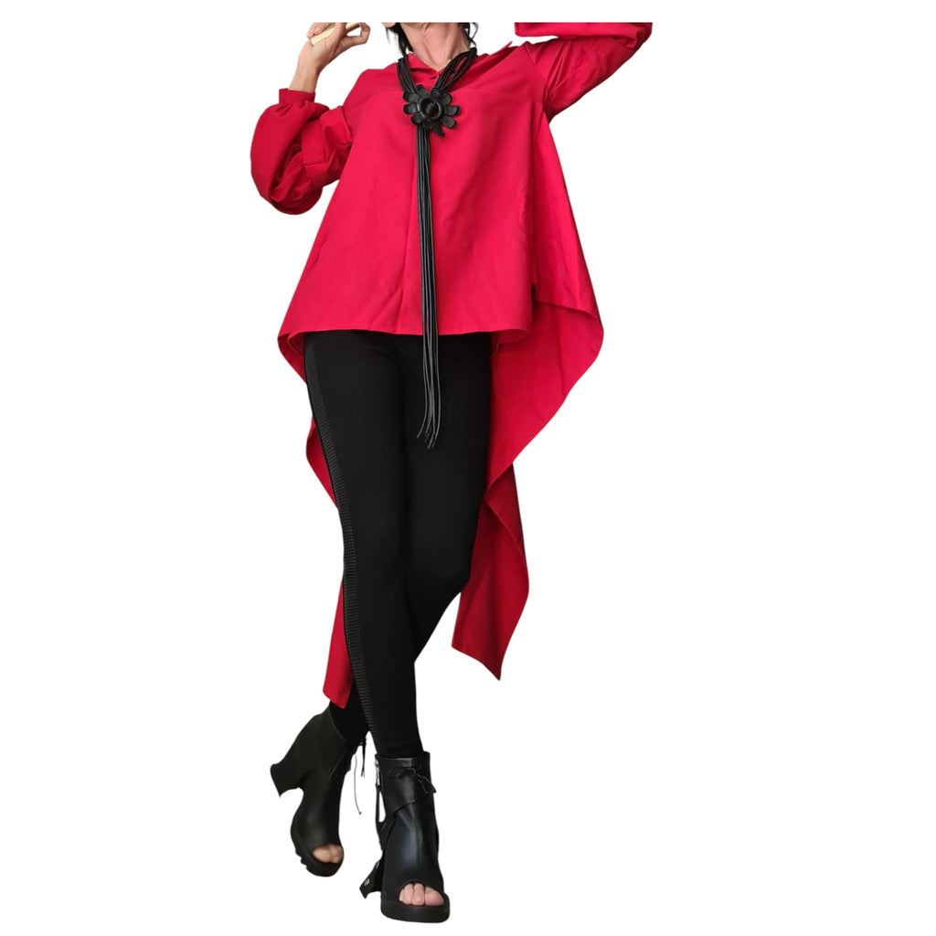 Red Linen Asymmetric Shirt, Oversize Tunic Top, Loose Tunic, Boho Style