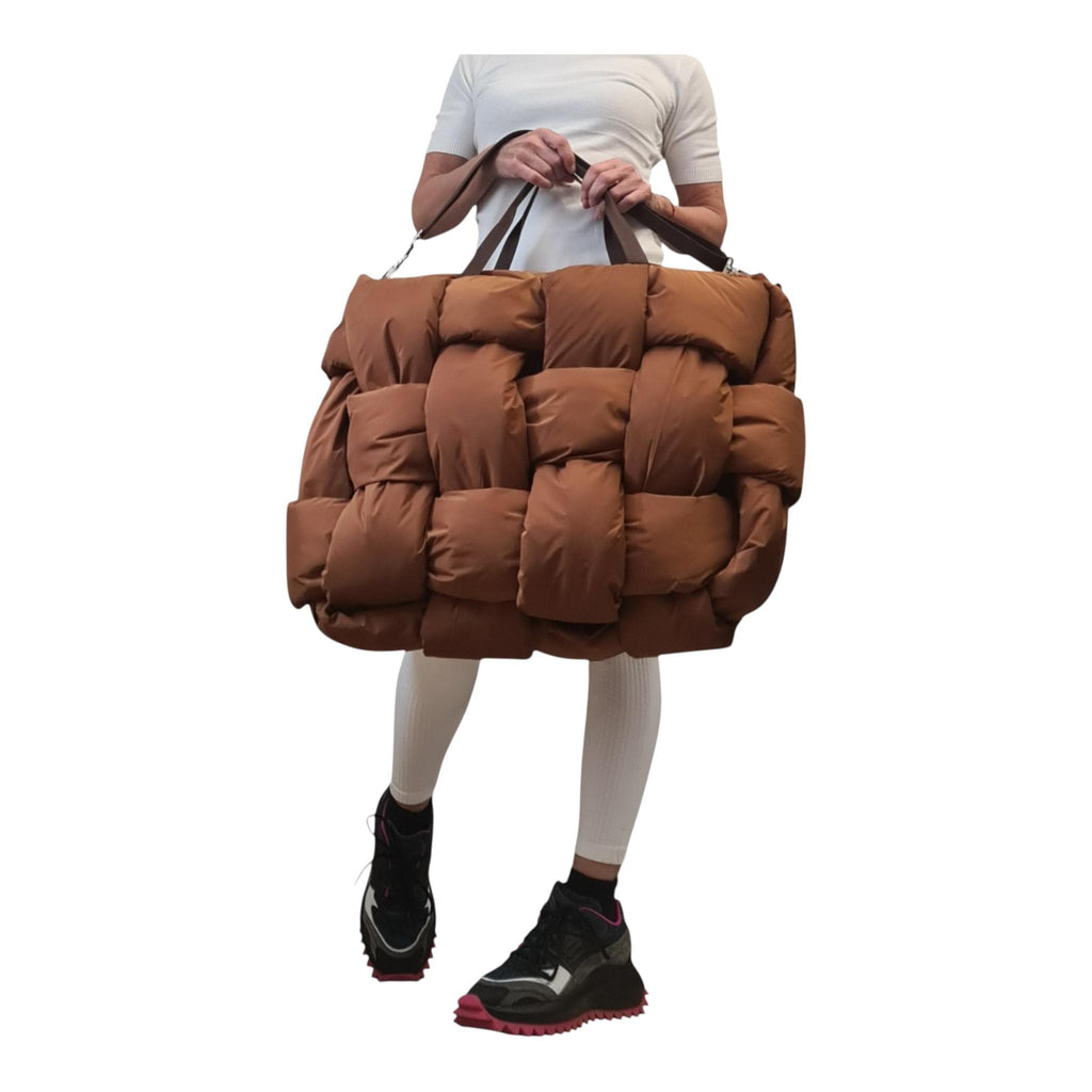 Avant Garde Brown Puffer Bag, Oversized Quilted Tote, Extravagant Bag