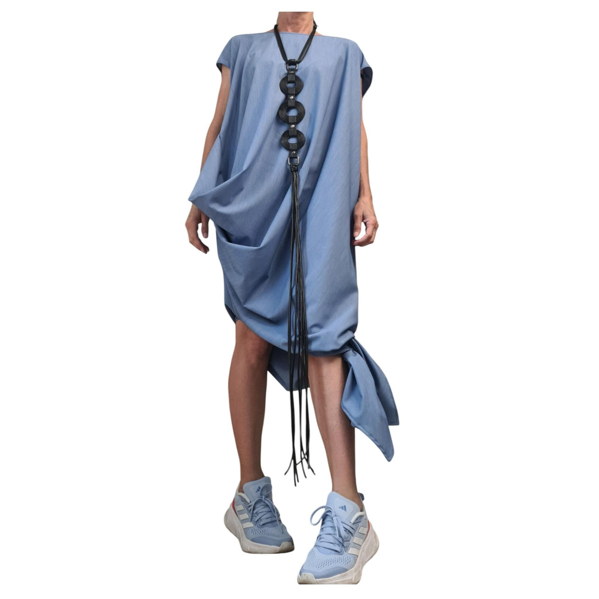 Denim Avant Garde Long Dress, One Shoulder Drape Silhouette, Plus Size kaftan