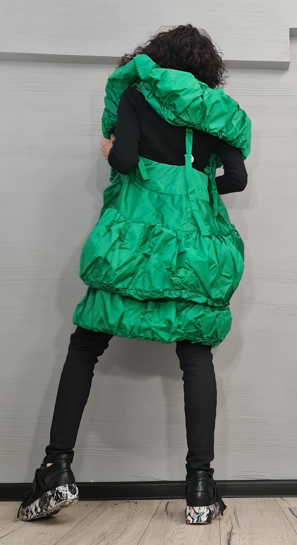 Green Oversized Puffer Vest, Sleeveless Winter Jacket, Plus Size Gilet