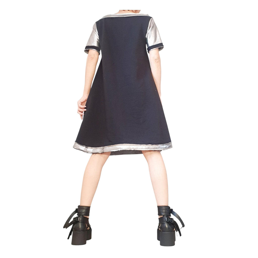 Black Silver Extravagant Dress, , Loose Deconstructed Tunic, Plus Size Clothing