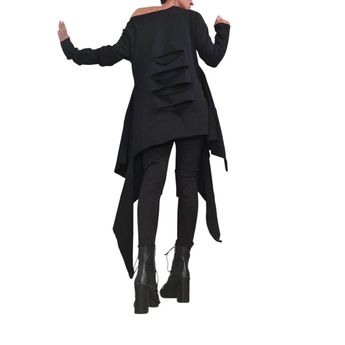 Black Cotton Long Sleeve Tunic Top | Asymmetric Artistic Cut | women’s clothing | statement