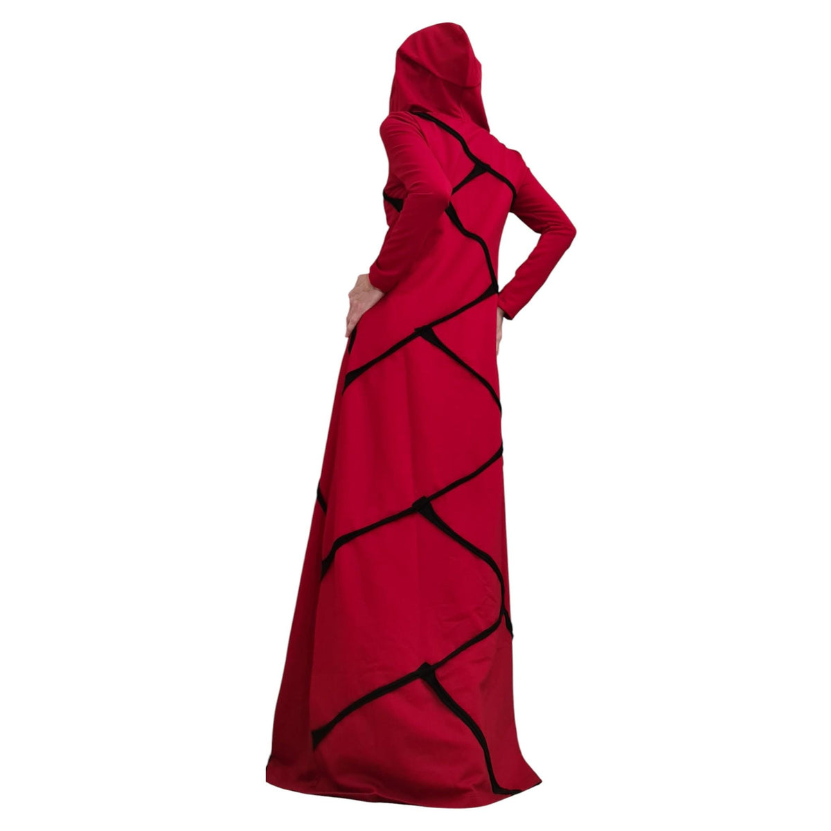 Long Hooded Red Cotton Dress, Plus Size Extravagant Gown