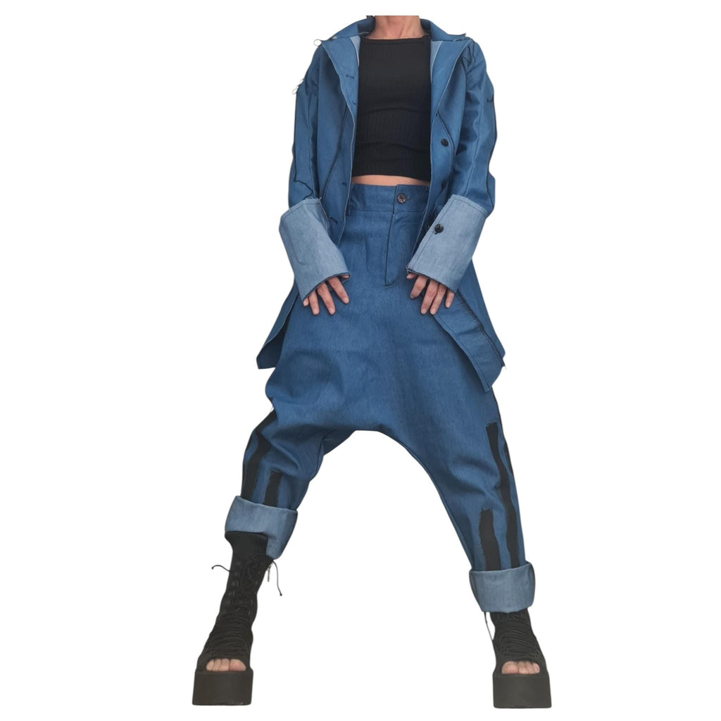 Denim Jacket Pants Set, Avant Garde Blazer, Harem Trousers