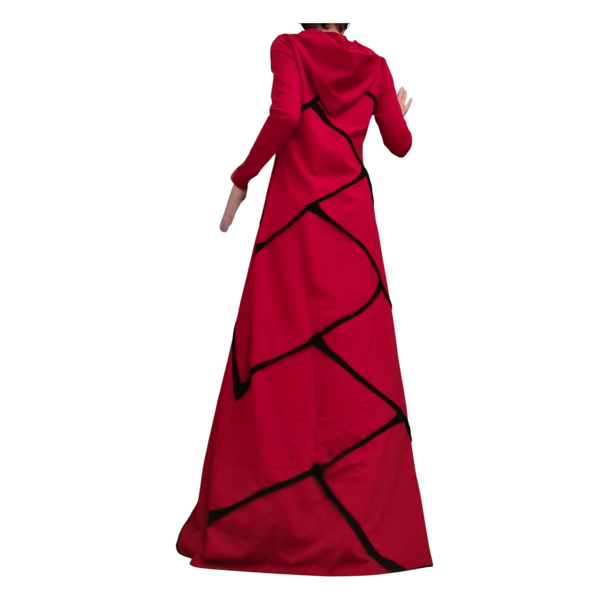 Long Hooded Red Cotton Dress, Plus Size Extravagant Gown