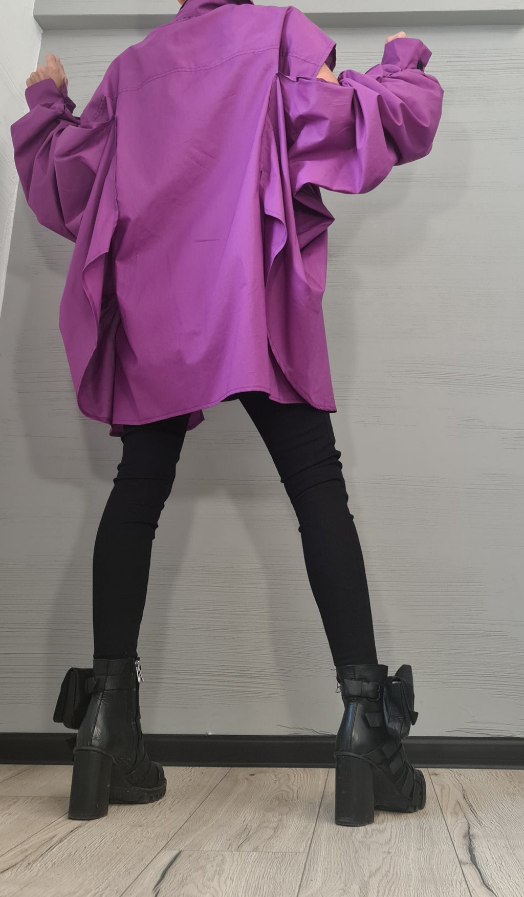 Purple Asymmetric Shirt, Cotton Loose Oversize Tunic