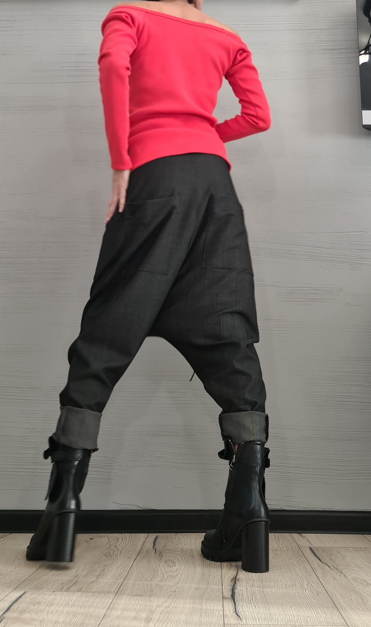 Graphite Harem Pants, Baggy Trousers, Tapered Leg