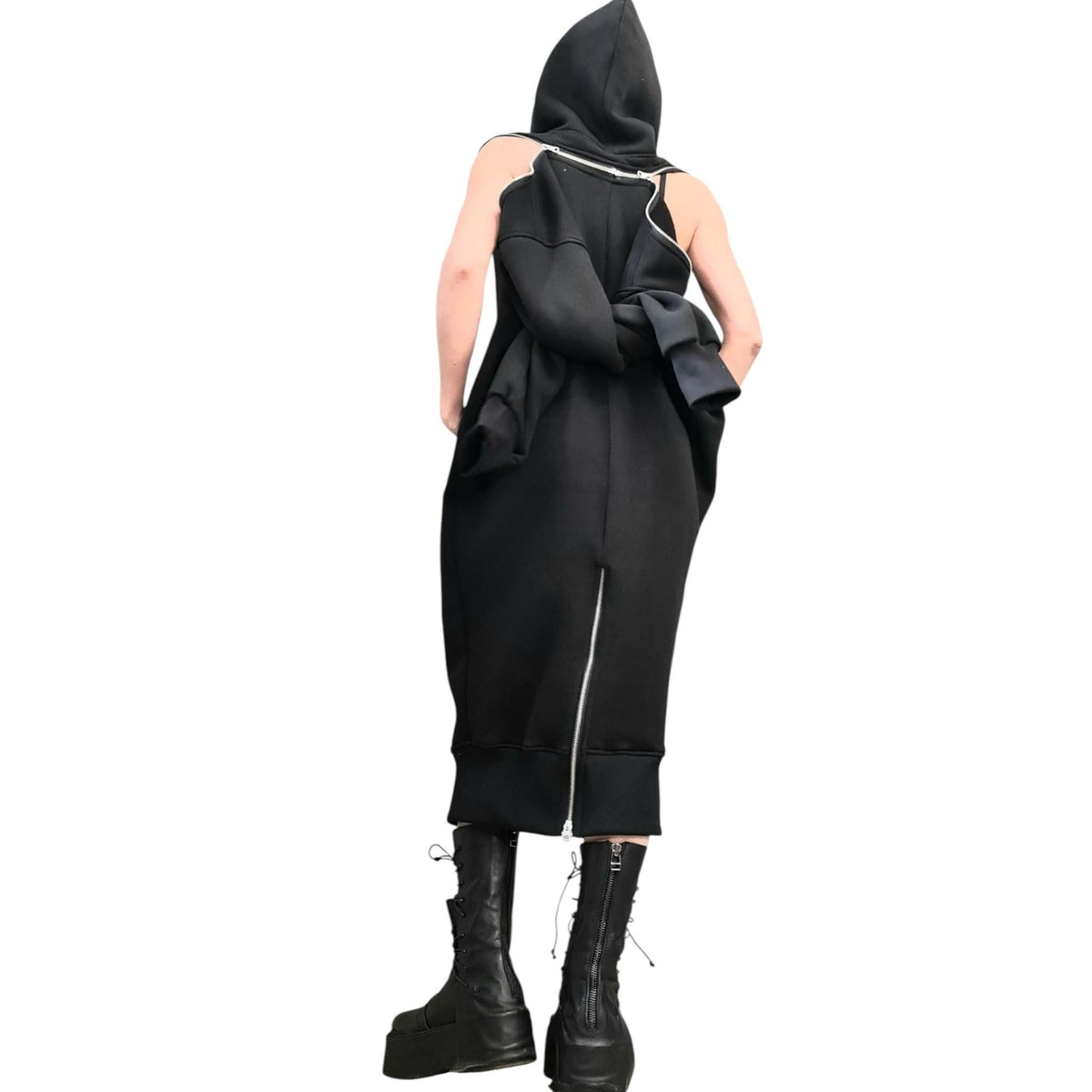 Black Hooded Sweatshirt Dress, Extravagant Plus Size Clothing
