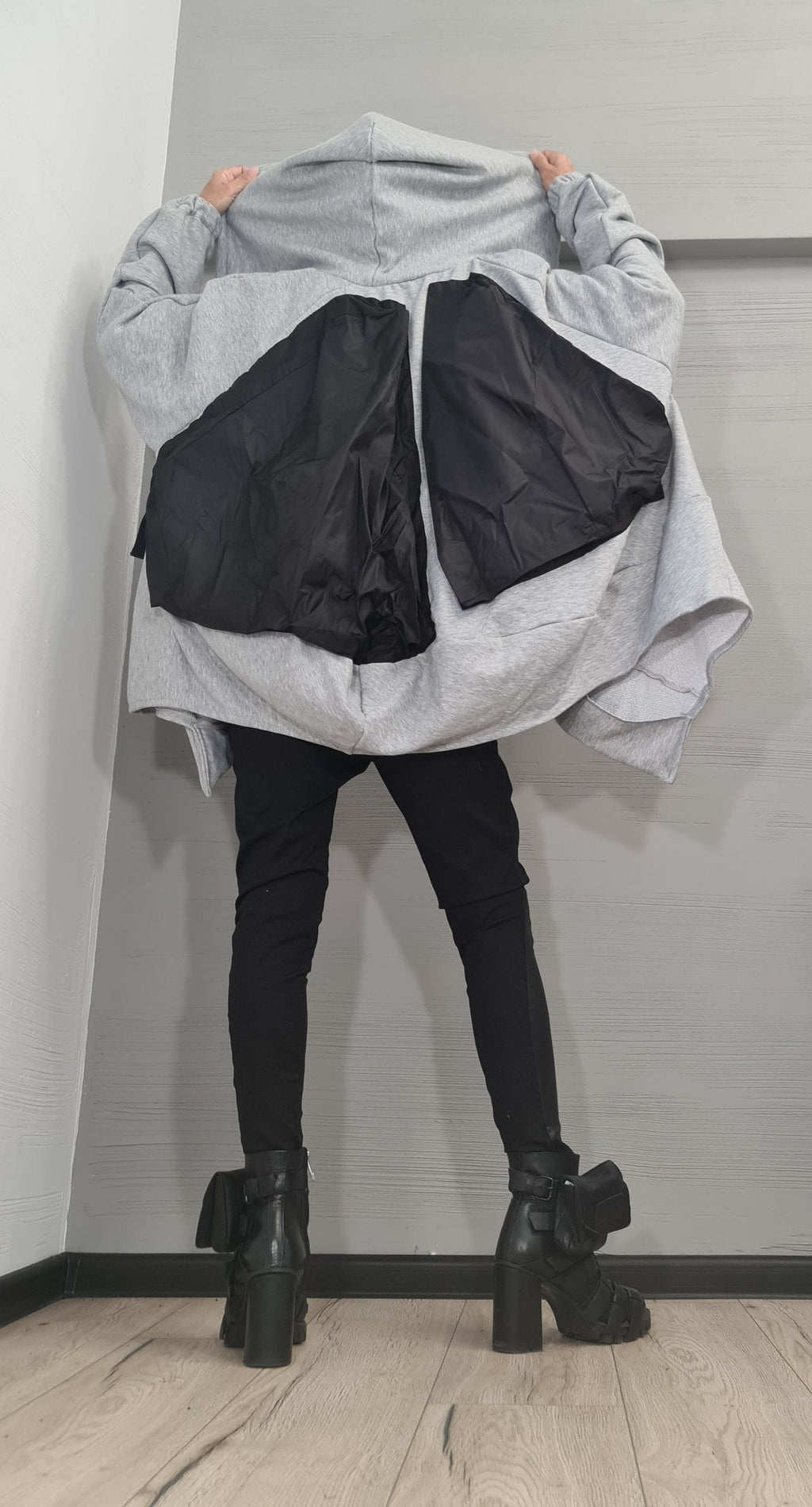 Oversized Grey Cotton Sweatshirt, Loose Jacket, Streetwear Plus Size Women’s Clothing