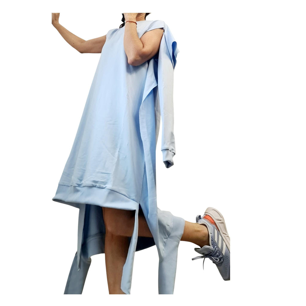 Baby Blue Sport Dress, Asymmetrical Cotton Tunic, Avant Garde Oversize Top