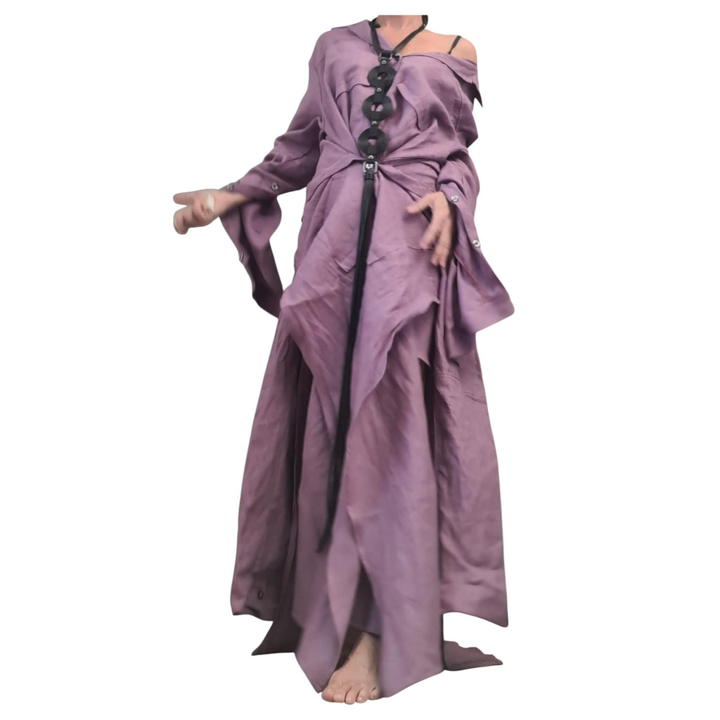 Lavender Linen Shirt, Dress for Women, Convertible Layered Kaftan, High Low Asymmetric Hem