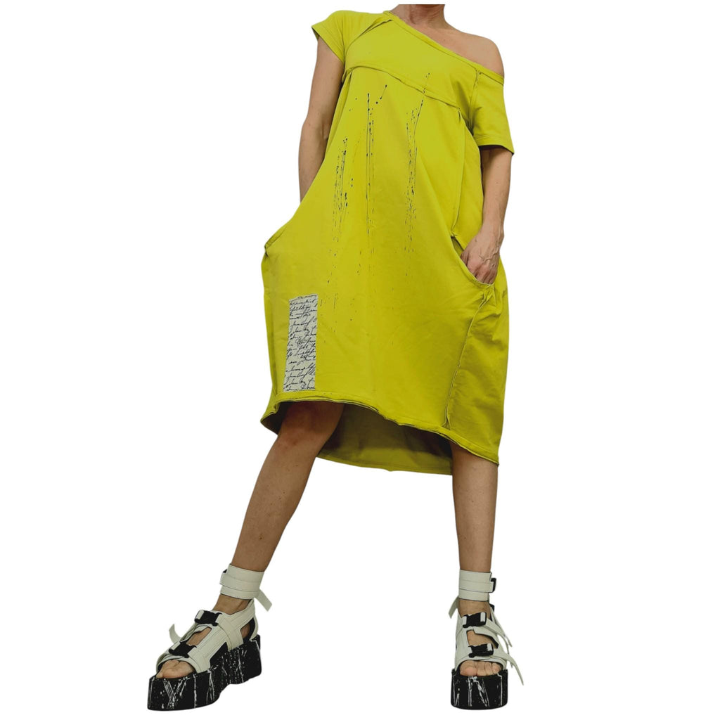 Pistachios Asymmetric Cotton Dress – Loose Fit Handmade Summer Tunic with Pockets