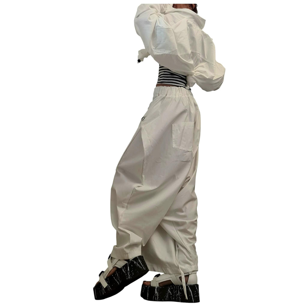 Women’s White Cotton Co-Ord Set, Asymmetrical Summer Top, Loose Harem Pants