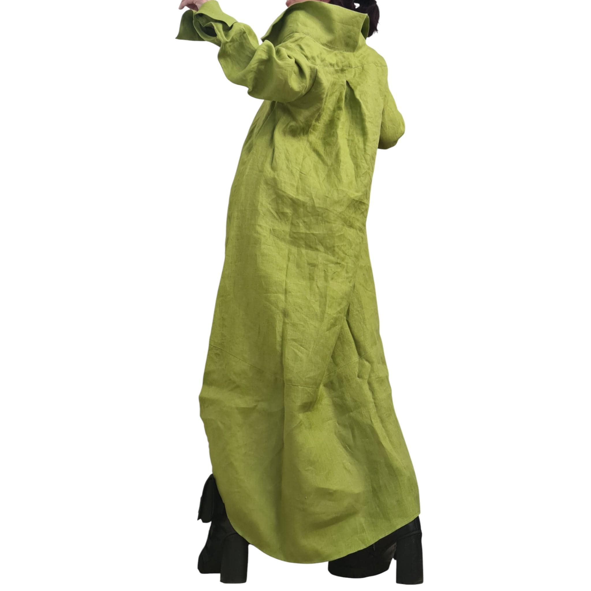 Pistachio Linen Shirt Dress with Neoprene Corset, High Low Hem, Asymmetric Handmade Tunic Dress