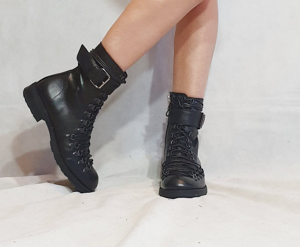Black Leather Booties, Gothic Steampunk Ankle Boots, Winter Women Shoes