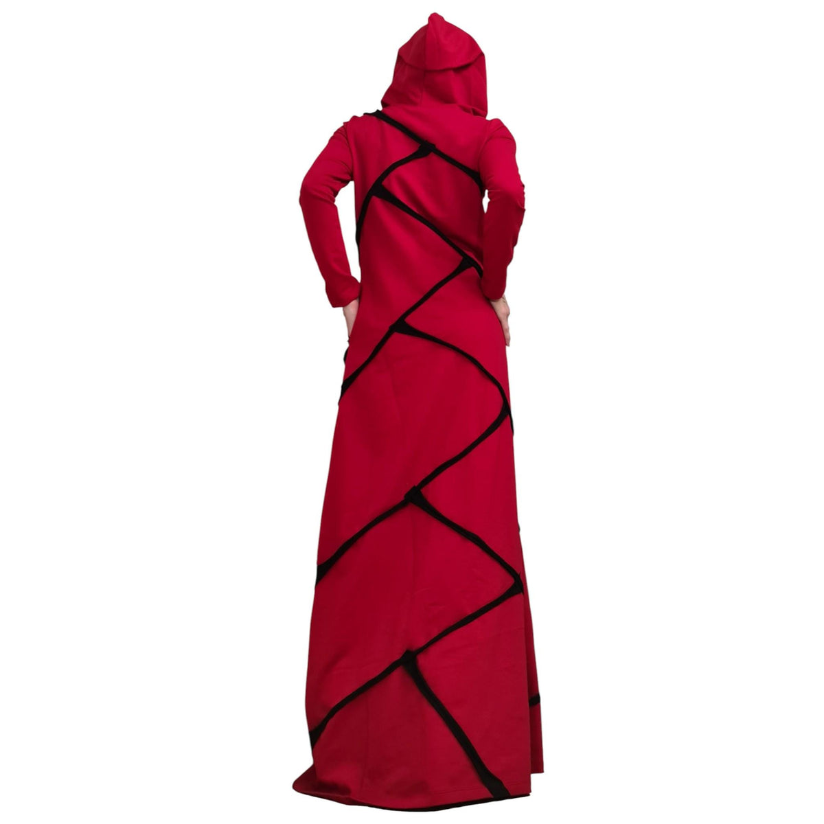 Long Hooded Red Cotton Dress, Plus Size Extravagant Gown