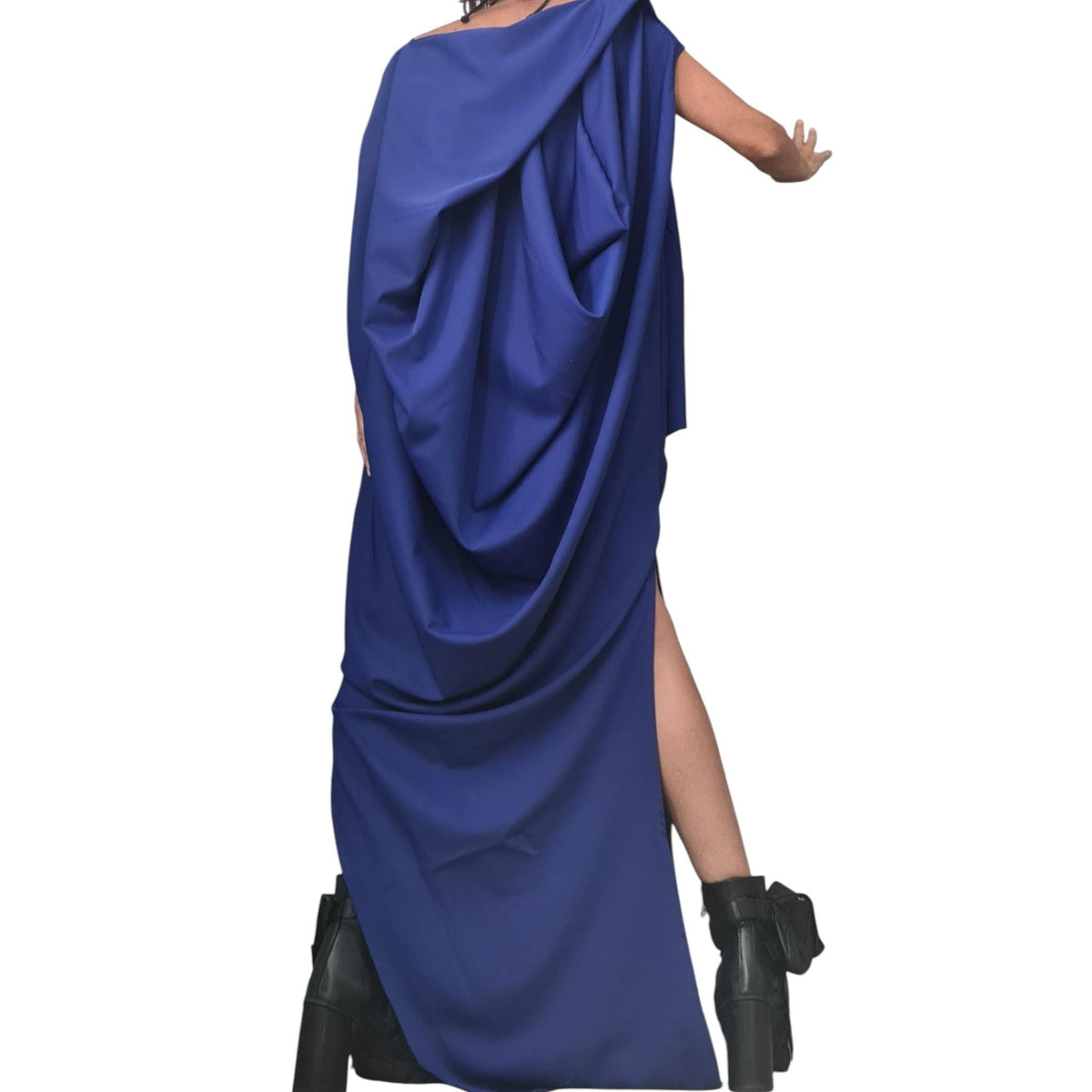 Royal Blue Oversize Maxi Dress, Avant Garde One Shoulder Drape