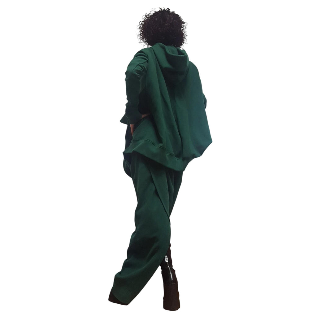 Women’s Dark Green Co-Ord Set, Pencil Skirt, Oversized Long Sleeve Hooded Top