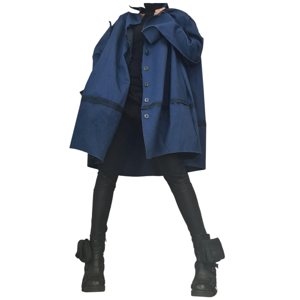 Handmade Asymmetric Denim Trench Coat,  Plus Size Clothing, Oversize Jacket