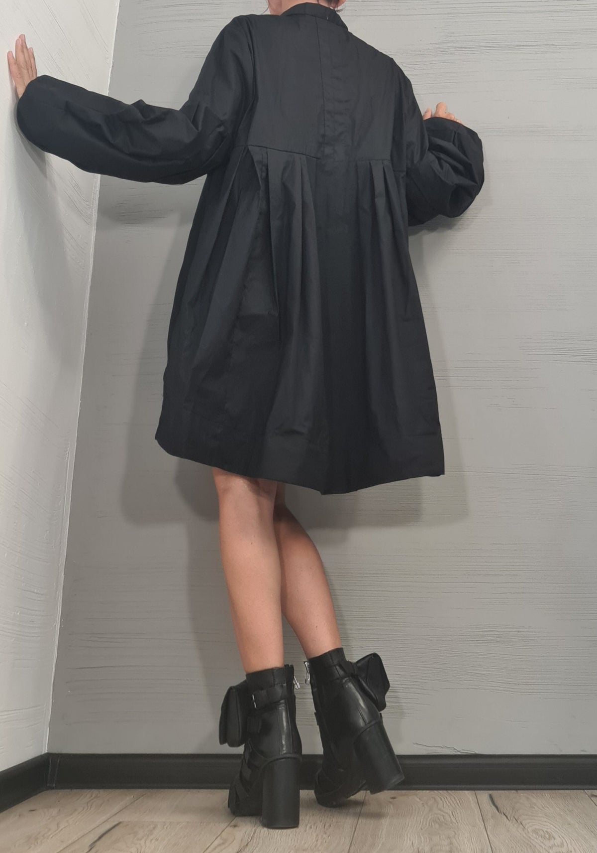 Black Asymmetric Gothic Tunic, Extravagant Sleeve, Oversize Shirt, Loose Midi Dress