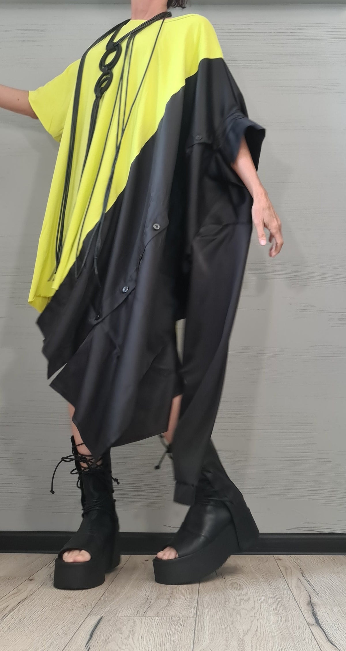Asymmetrical Gothic Tunic Blouse, Deconstructed Oversize Shirt Dress