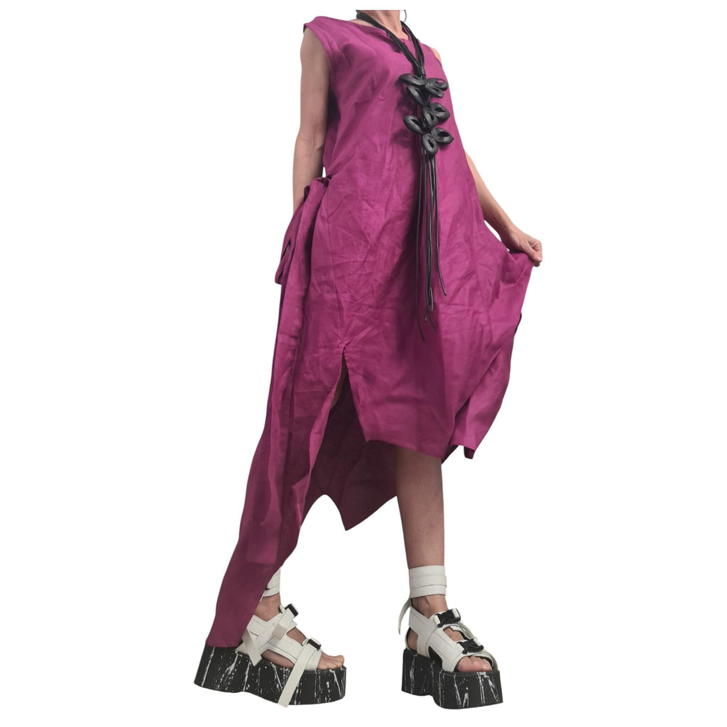 Plum Purple Linen Maxi Dress, Asymmetric Oversized Sleeveless Tunic, Avant Garde Dress for Women