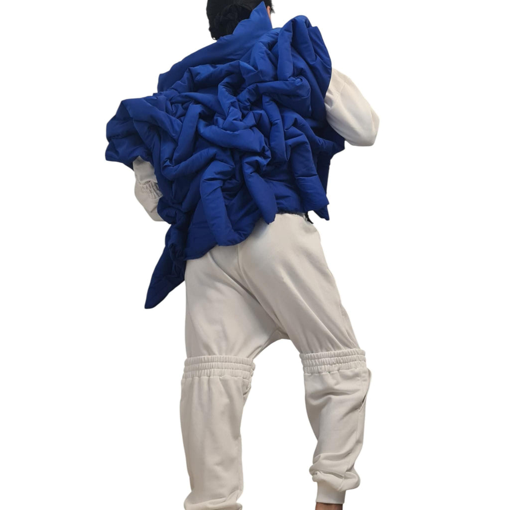 Royal Blue Cropped Puffer Vest, Asymmetric Quilted Panels, Oversized Sleeveless Fit, Plus Size