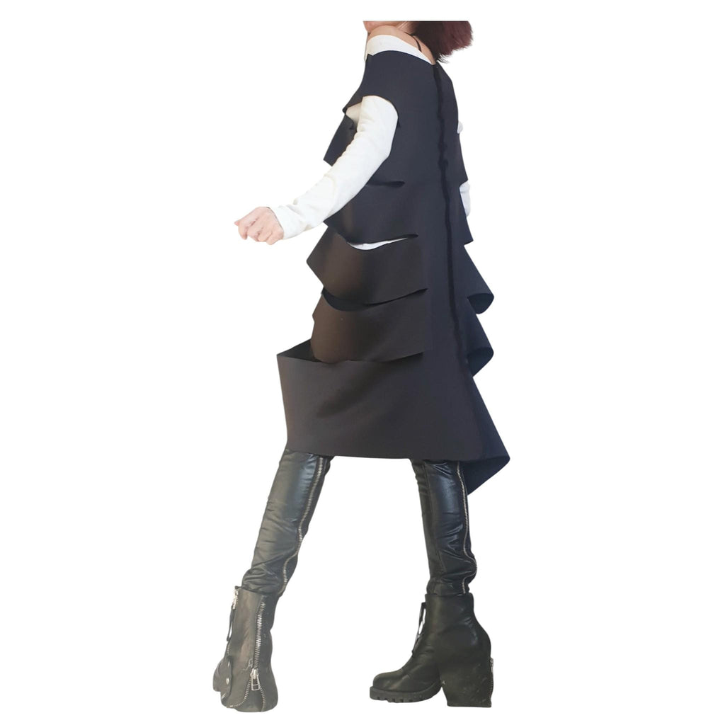 Black Asymmetric Neoprene Tunic, Deconstructed Gothic Top, Side Cutouts