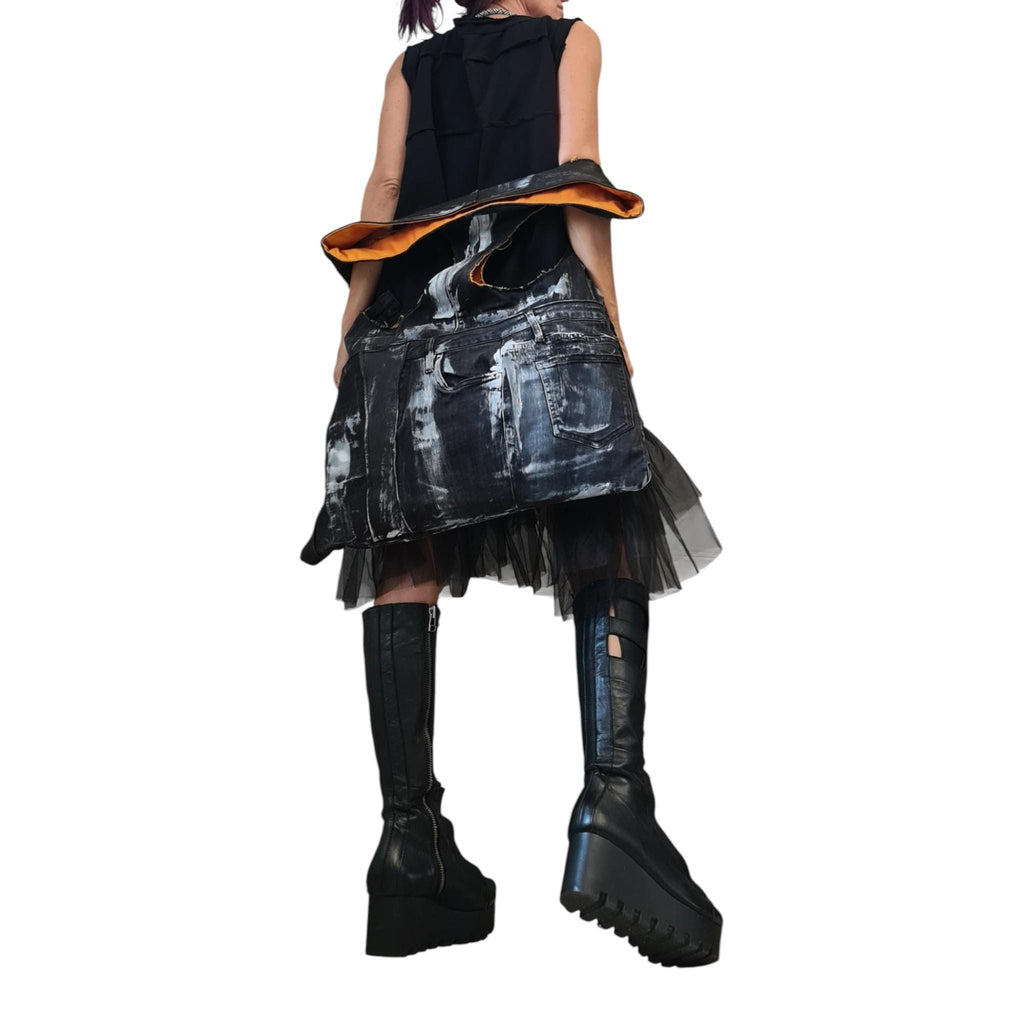 Avant Garde Oversized Denim Tote, Hand-Splashed Painted Convertible Shoulder Backpack
