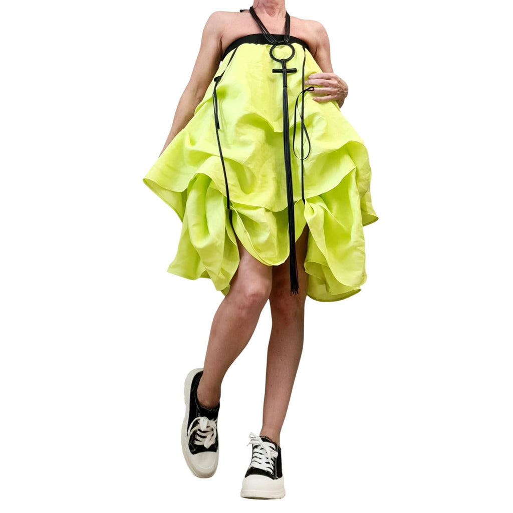 White Linen High Low Skirt, Asymmetric Convertible Dress