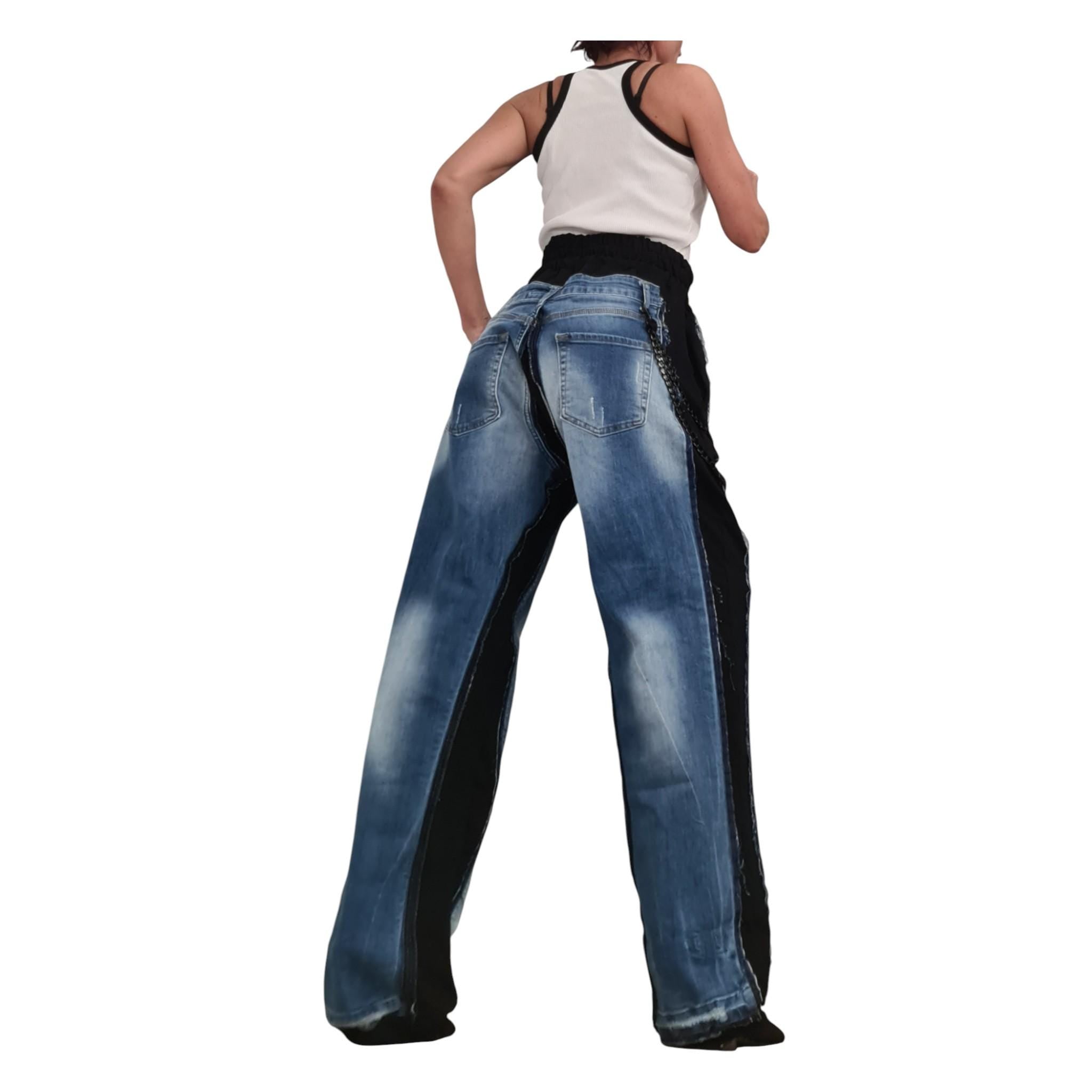 Deconstructed Denim Pants Women Wide Leg Streetwear Hip Hop Style Designer Trousers