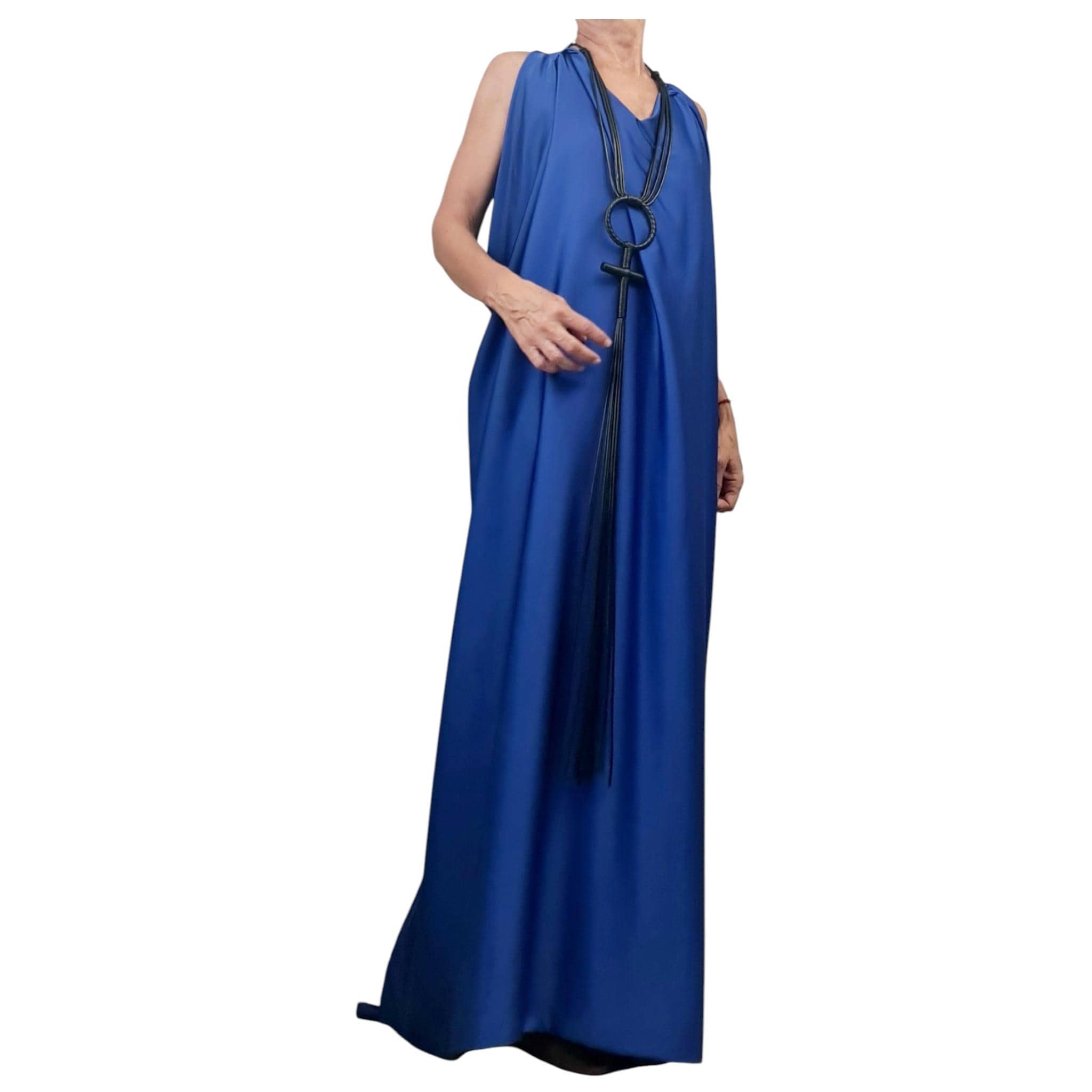 Royal Blue Draped Maxi Dress – Avant-Garde Open Back Grecian Gown