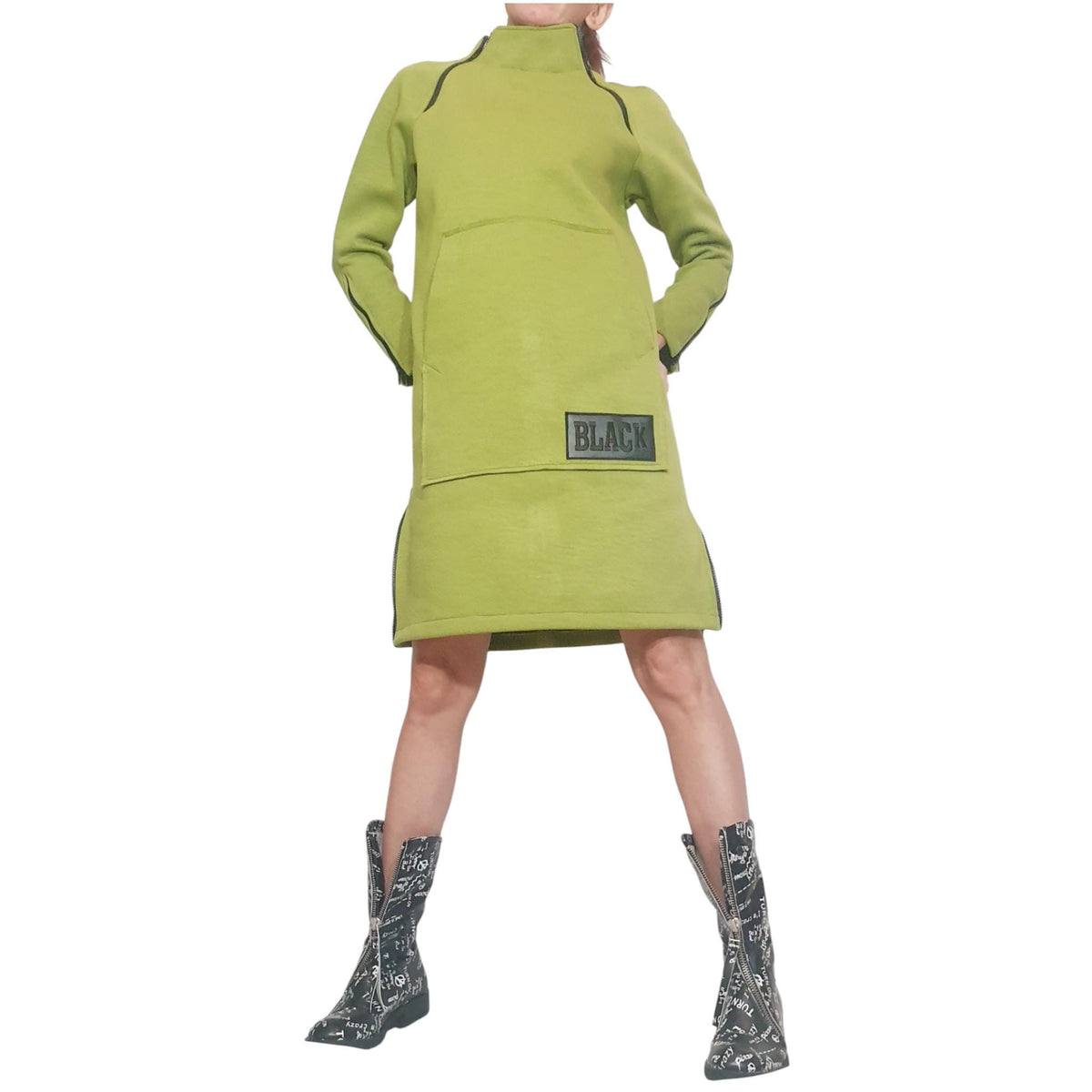 Pistachio Cotton Dress, Plus Size Clothing, Loose Fit Knee-Length Tunic