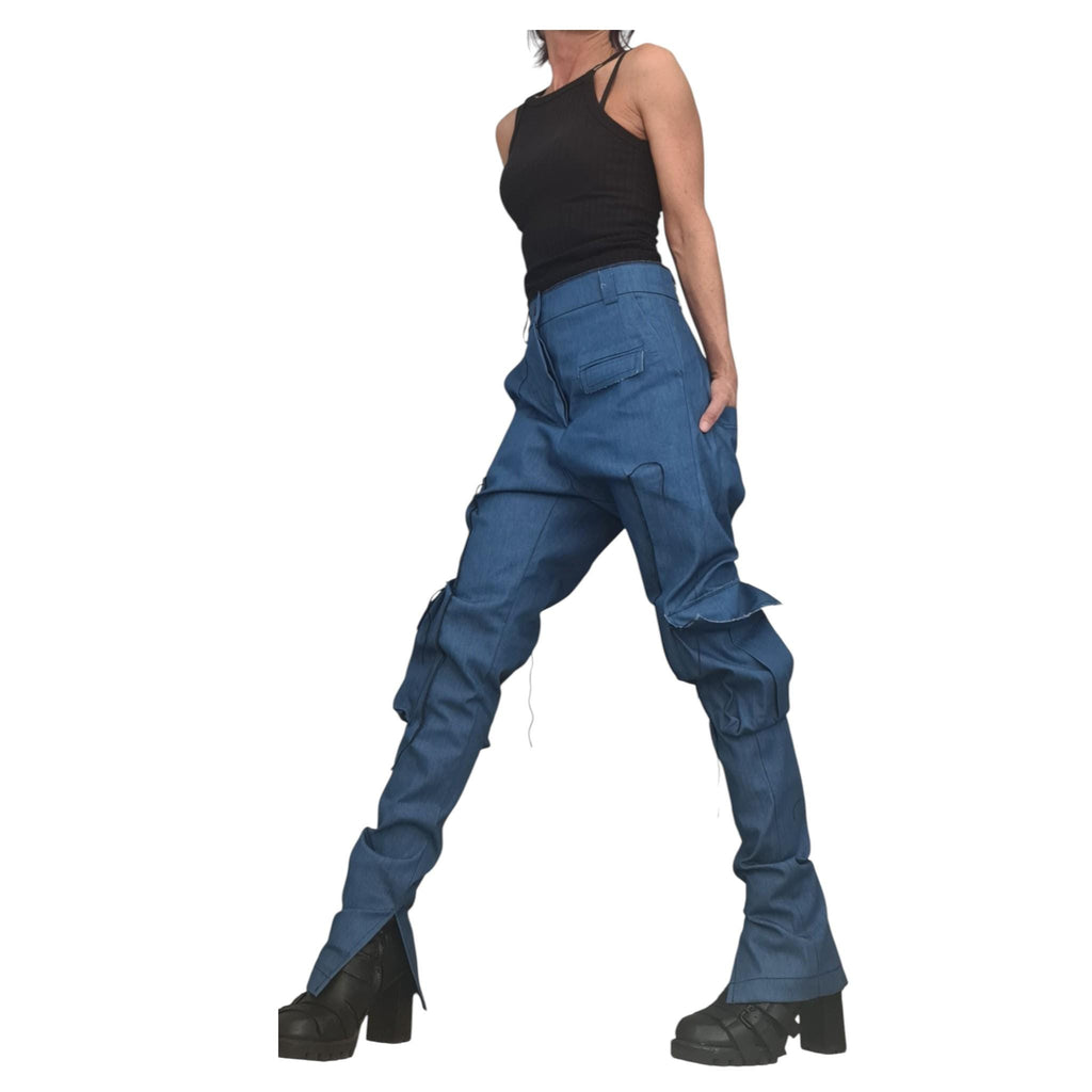 Extravagant Cargo Denim Pants, Fitted Sexy Casual Pants, Outer pockets, New collection