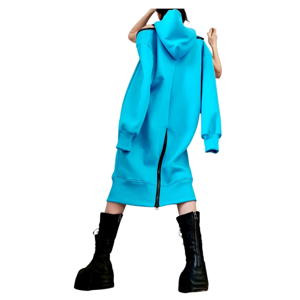 Baby Blue Sweatshirt Dress, Loose Hooded Tunic