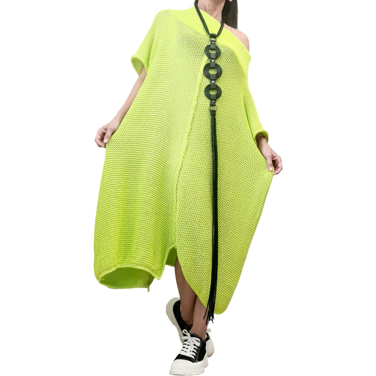 Lime Green Asymmetric Knit Tunic, Oversized Maxi Sweater Dress, Plus Size Top