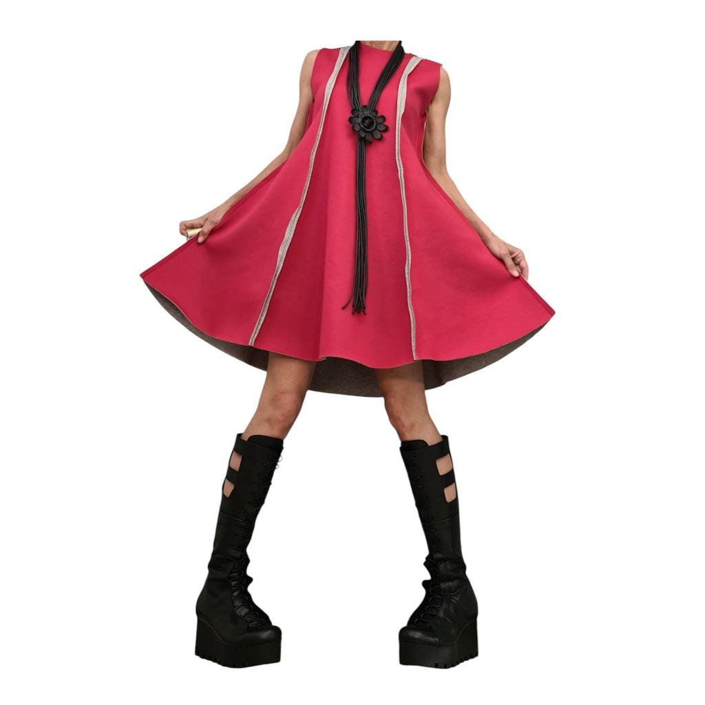 Reversible neoprene dress, two color sleeveless mini, flared silhouette, plus size women clothing