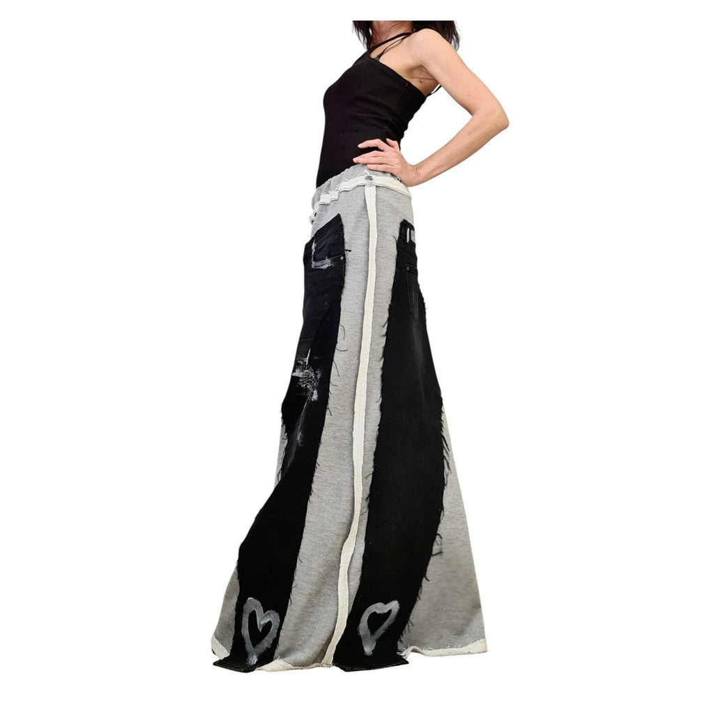 Deconstructed Avant Garde Denim Skirt, Outside Seam, Plus Size French Terry Skirt